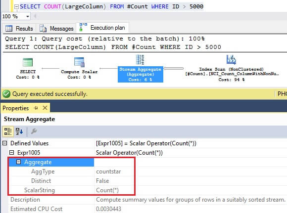 SQL Server Execution Plan for COUNT(LargeColumn)