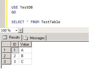 Retrieve data from the TestTable table