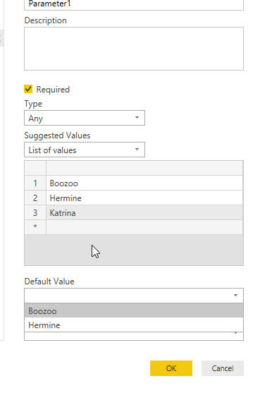 Suggested values list in Power BI