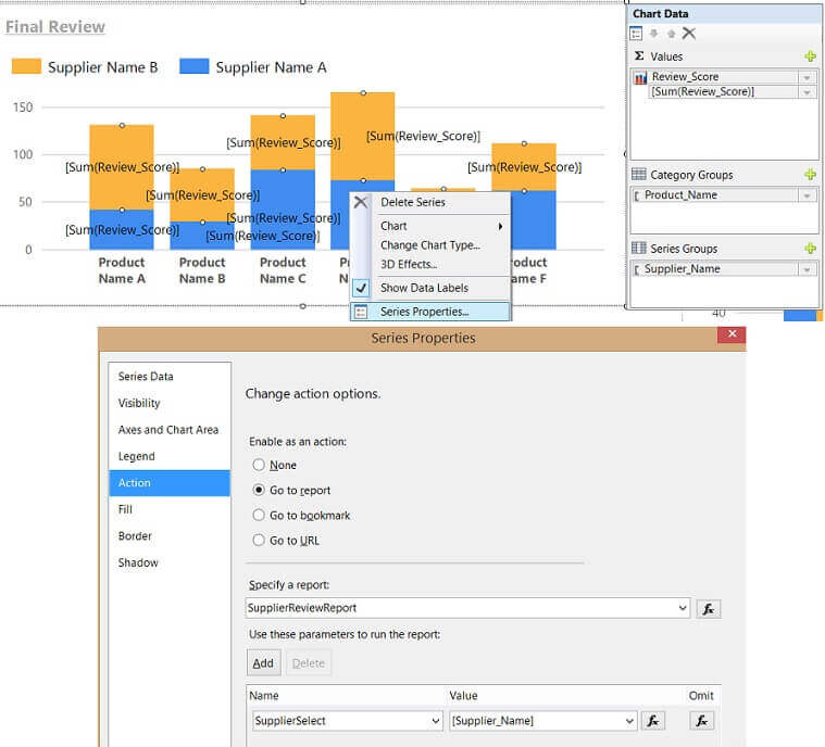 Configure Action in the SSRS Series Chart