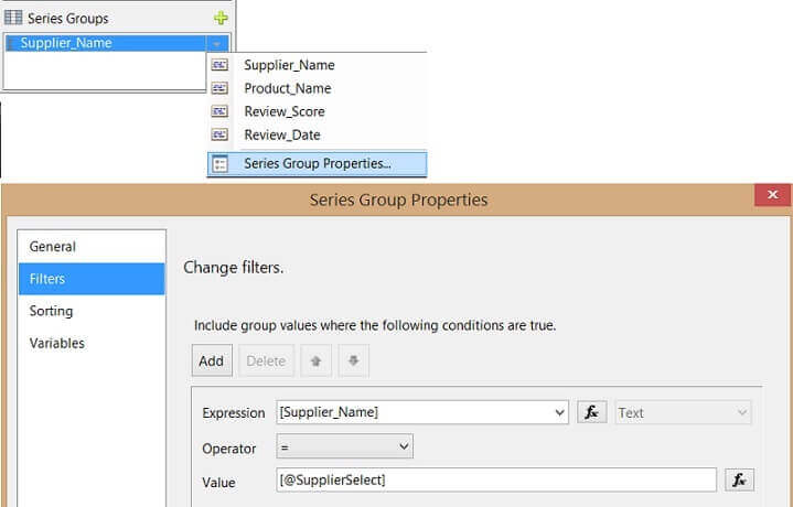 Expression to match the Supplier Name with the SupplierSelect parameter