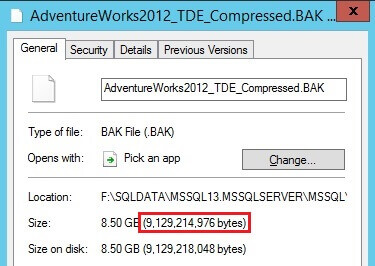 A full SQL Server database backup is taken on TDE-enabled database with backup compression. MAXTRANSFERSIZE parameter is not specified so the default value 65536 is used.