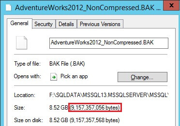 A full SQL Server database backup is taken on a database without TDE and no backup compression