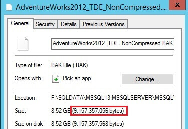 A full SQL Server database backup is taken on a TDE-enabled database without backup compression