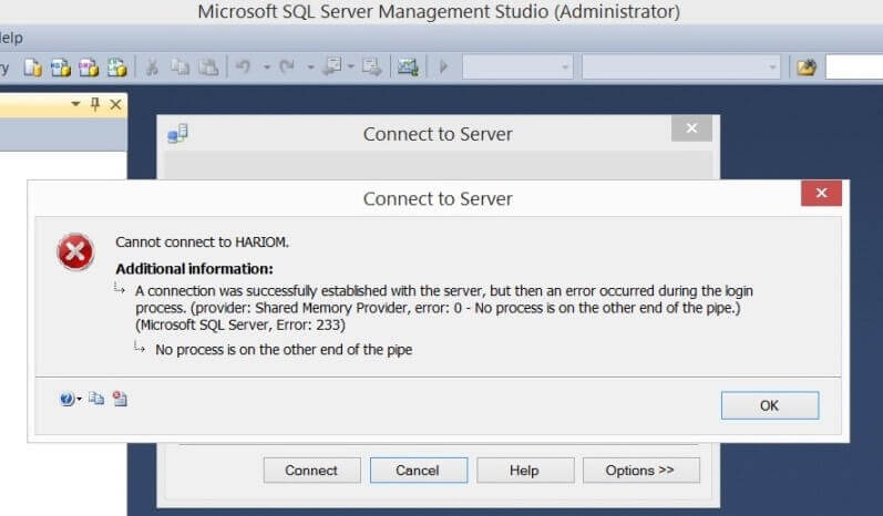 make connection with SSMS resulted in a failure