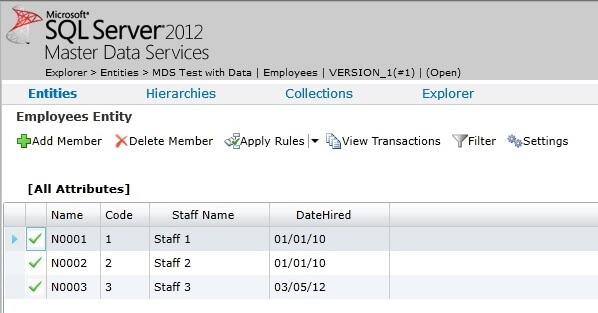Employee Entity in SQL Server 2012 Master Data Services
