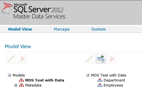 MDS Test with Data model that contains two entities: Department and Employees