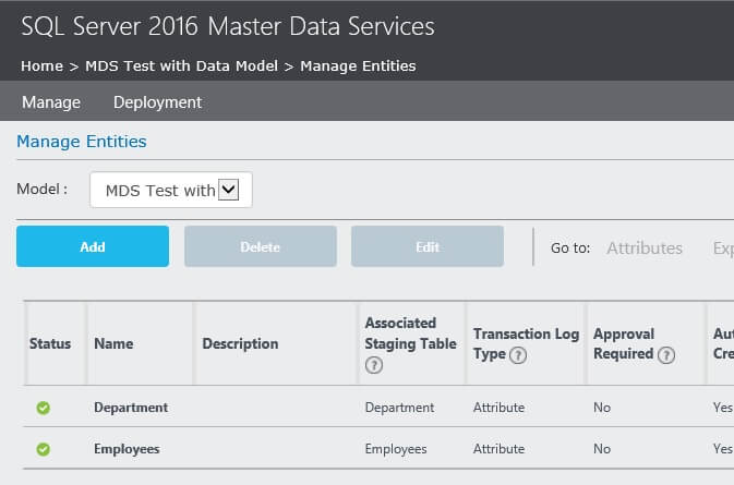 Manage Entities in the SQL Server 2016 Master Data Services