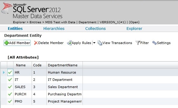 Department Entity in SQL Server 2012 Master Data Services
