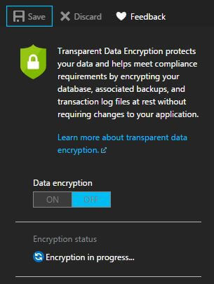 Azure SQL Transparent Data Encryption Off