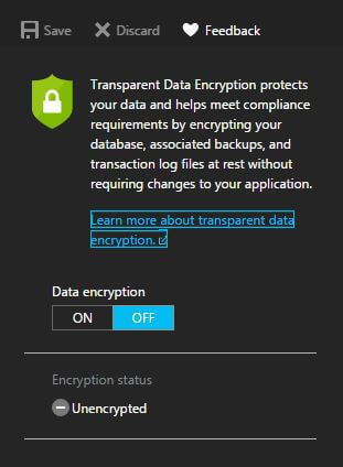 Azure SQL Transparent Data Encryption Settings