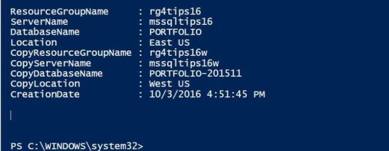 Create a PowerShell Remote Copy with the New-AzureRmSqlDatabaseCopy command