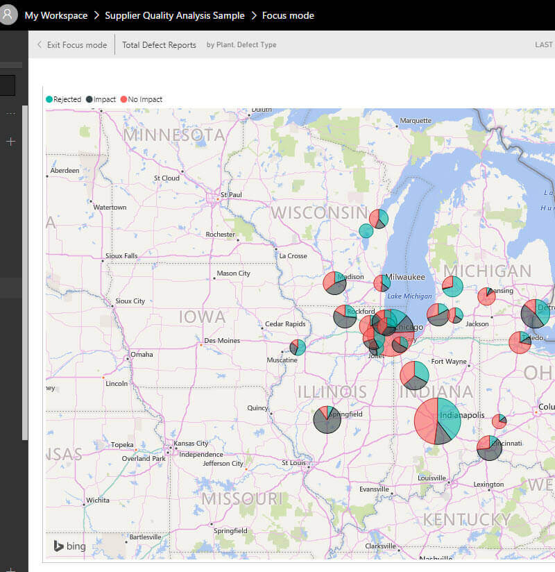 Focus mode in Power BI over the mid west of the USA