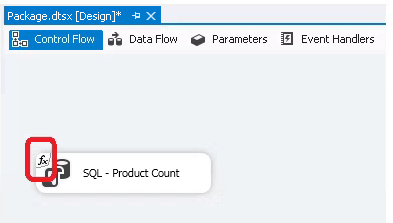 small icon will be displayed in the right top corner of the SQL task to denote that a expression has been used in the task