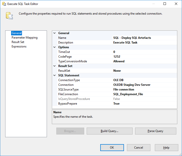 SQL Task in SSIS for Deployment