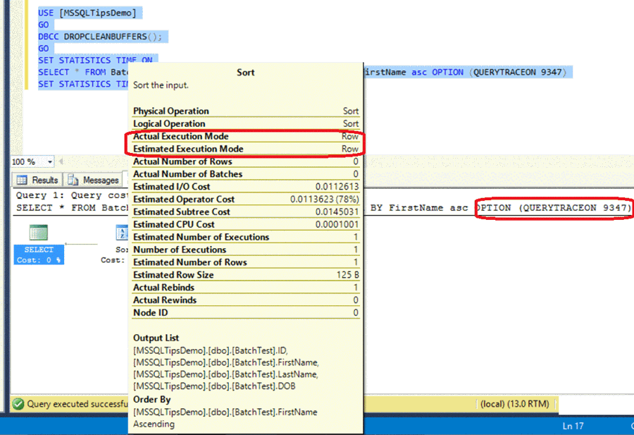 query plan sort properties for SQL Server Trace Flag 9347