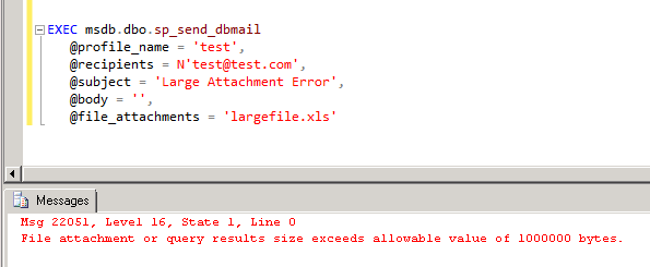 file attachment or query results size exceeds allowable value