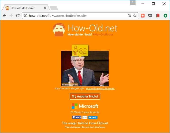 Use of Cognitive Services on How-Old.net to Determine Gender & Age