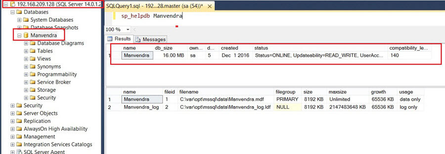 check the SQL Server Linux installation from SSMS on a Windows machine
