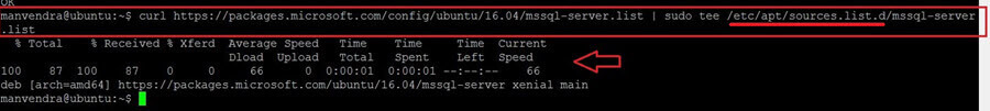run curl to download sql server ubuntu repository
