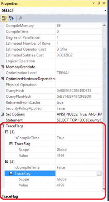 SQL Server Exection Plan Trace Flag Properties