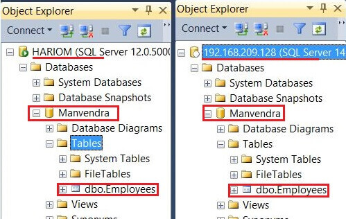 Compare the databases in SQL Server Management Studio