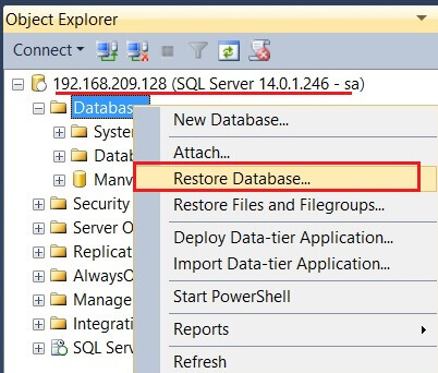 Restore Database in SQL Server Management Studio