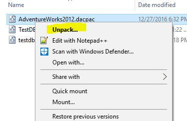 another benefit of using a DAC package file, we can un-package it by right-clicking on it and choose Unpack 