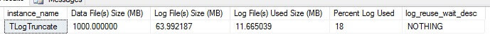 OLDEST_PAGE in log_reuse_wait_desc column and the next transaction log backup shows log file used size is 11MB after log truncation