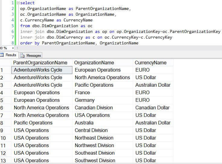 SSMS query results