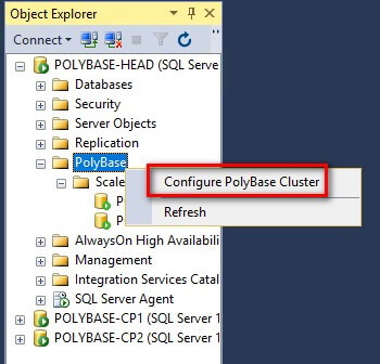 Configure PolyBase Cluster in SQL Server Management Studio