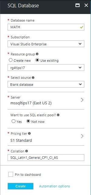 Create Azure SQL Database