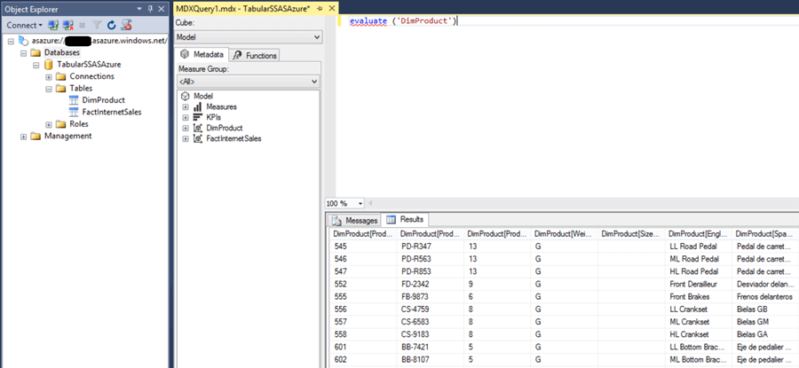 Query SSAS Azure in SSMS with DAX