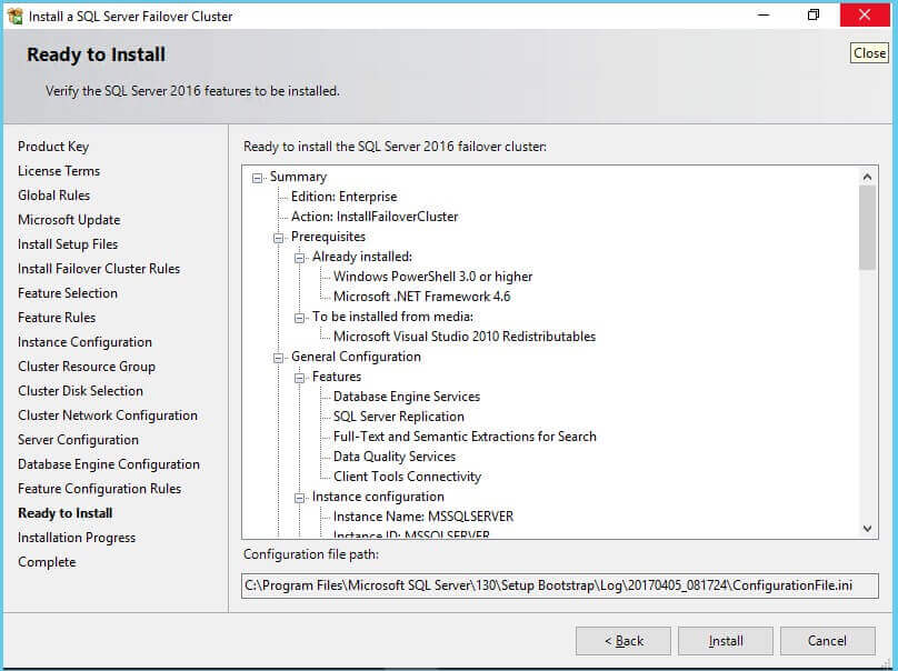 SQL Server Failover Cluster ready to install