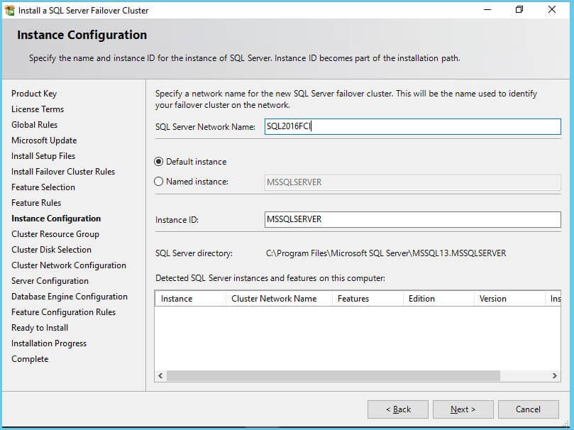 SQL Server Failover Cluster instance configuration