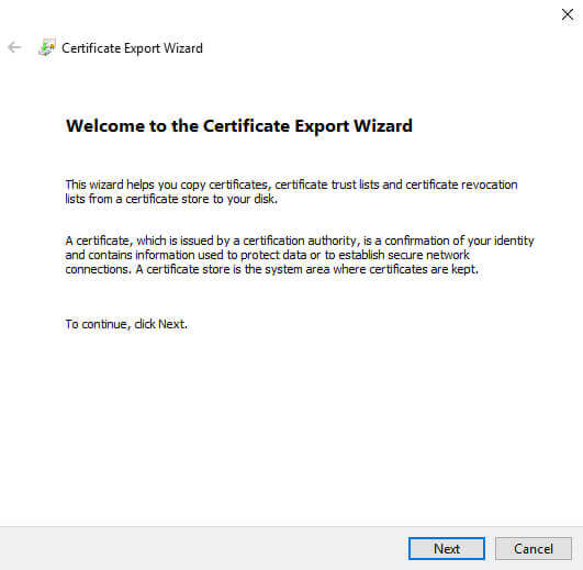 Certificate Manager Export Wizard Splash