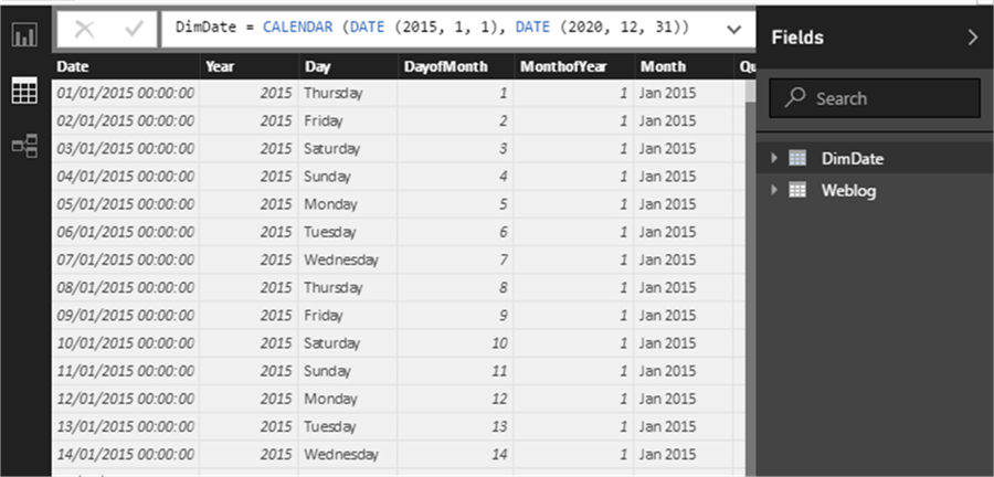 Date Dimension Table - Description: Date Dimension Table