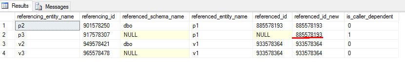 Query results - sys.sql_expression_dependencies with new column