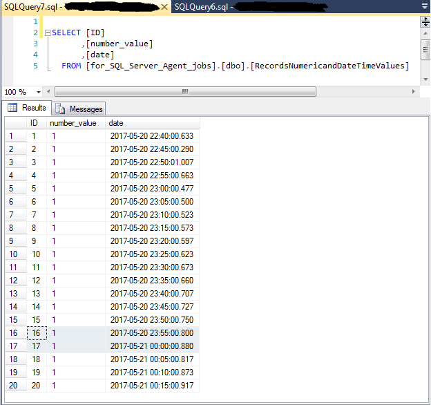 Data Inserted by the SQL Server Agent Job