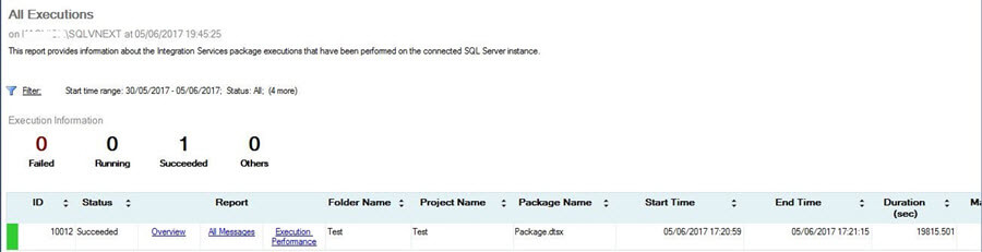 SSIS Execution in SQL Server 2017