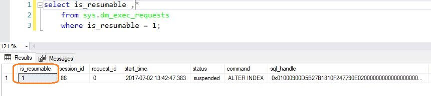 SQL Server Index pause output
