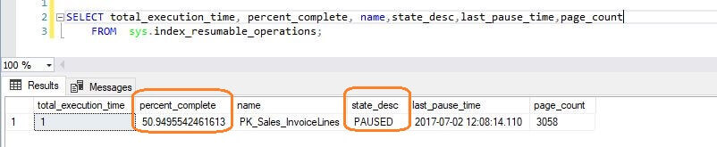 SQL Server Index pause view