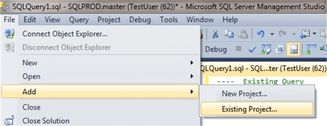 Add Existing Project in a SQL Server Management Studio Project