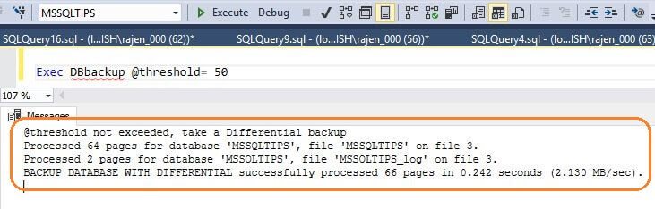Differential SQL Server database backup executed