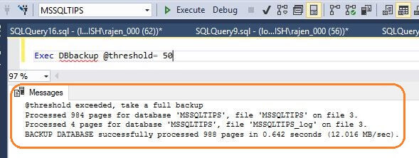 Full SQL Server database backup executed