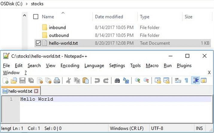 Sample Text File - Description: Using the hello-world text file as an example.