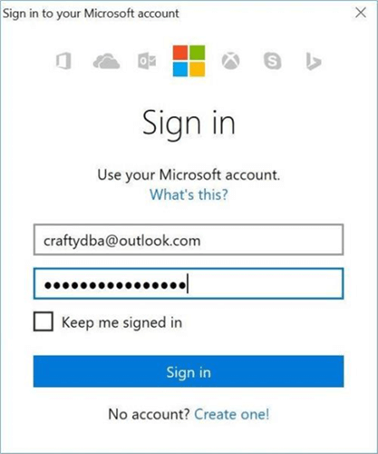 Sign Into Azure - Description: Typical sign in dialog box.