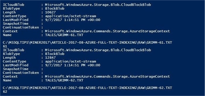 Loading Data Files - Description: Using PowerShell to load GRIMM fairy tale text files to blob storage.