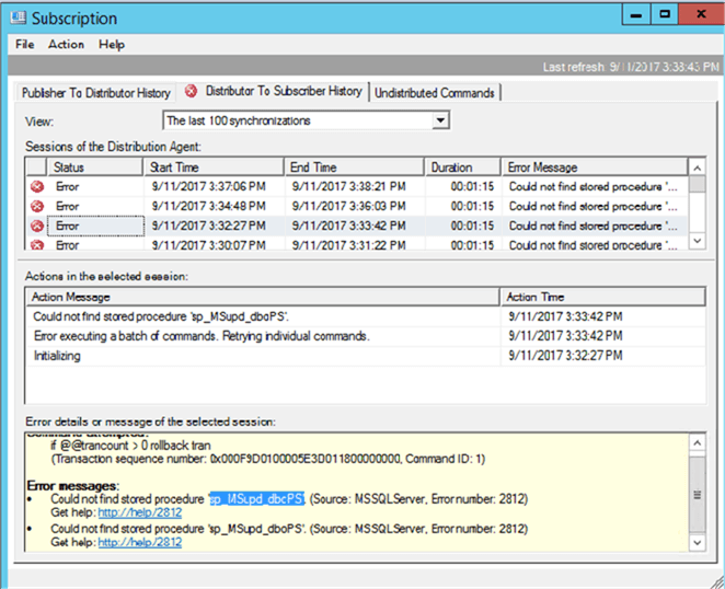 SQL Server Replication error: Could not find stored procedure sp_Msupd_dboPS