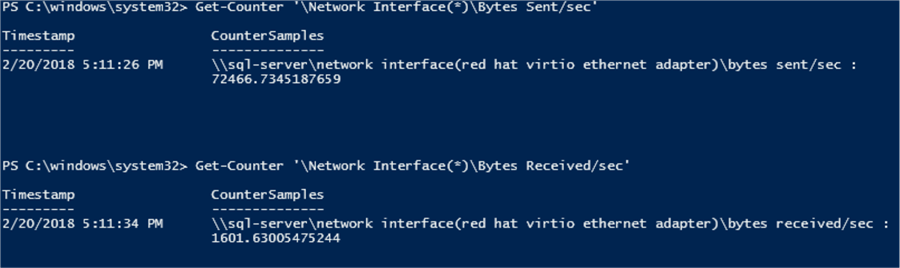 Get-Counter '\Network Interface(*)\Bytes Sent/sec' 